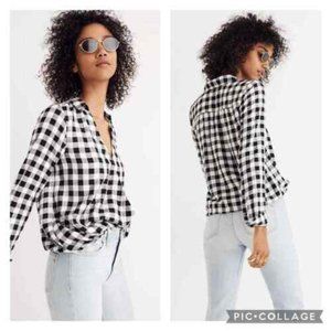 Madewell Buffalo Check Wrap-Front Shirt, Black/White, Medium
